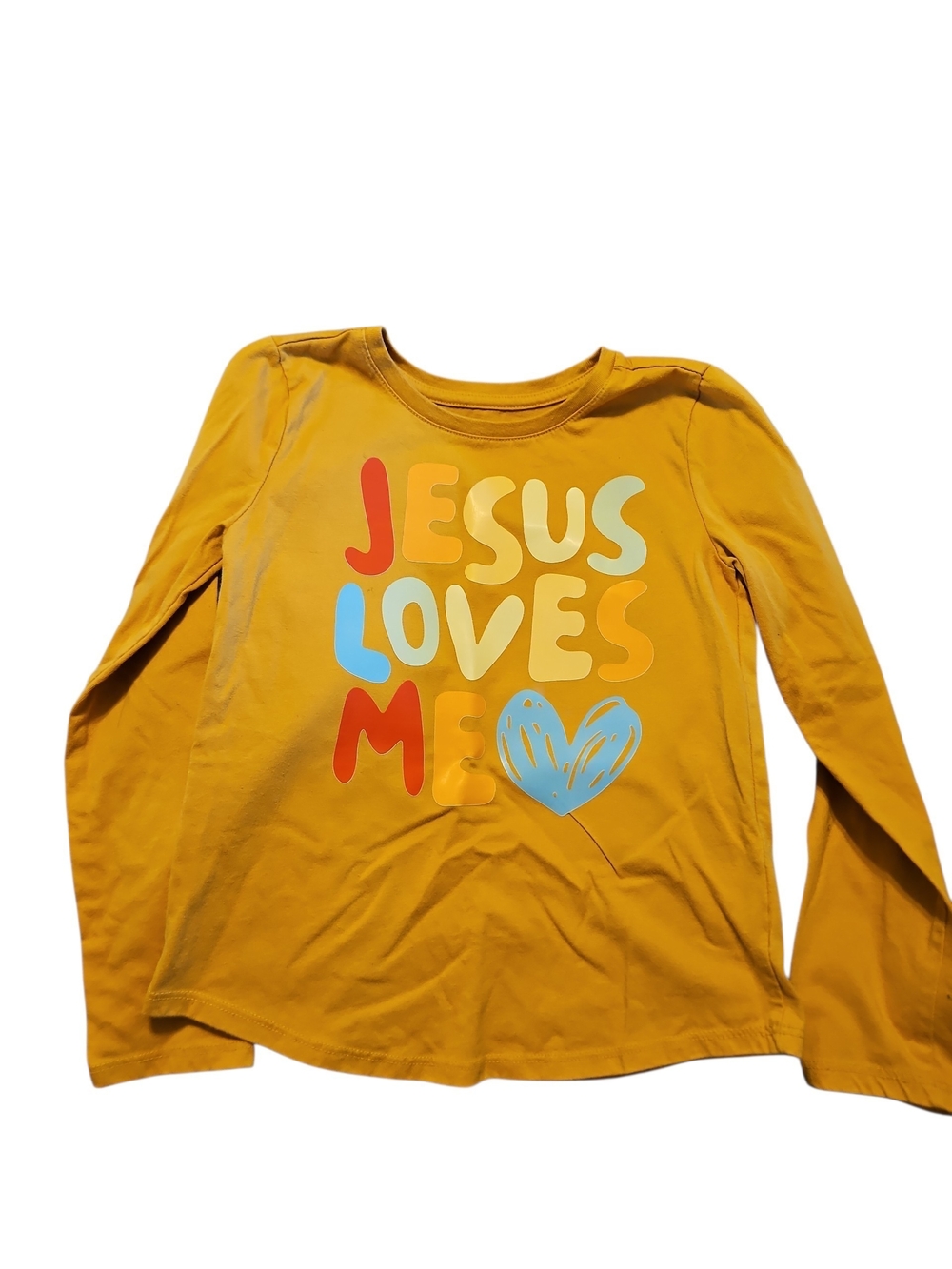 Kids 'Jesus Loves Me' Long Sleeve Tee - Mustard Yellow Wonder Nation Size 6 6x
